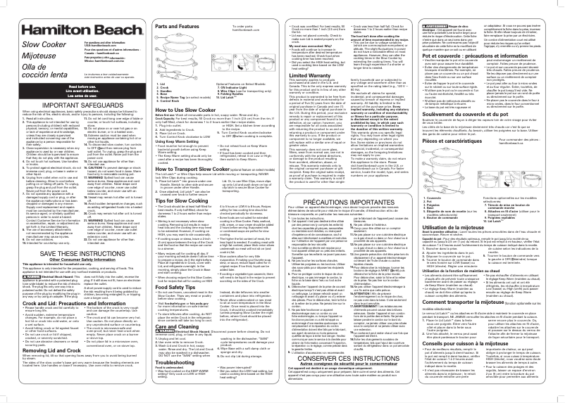 Page 1 de la notice Manuel utilisateur Hamilton Beach 33556