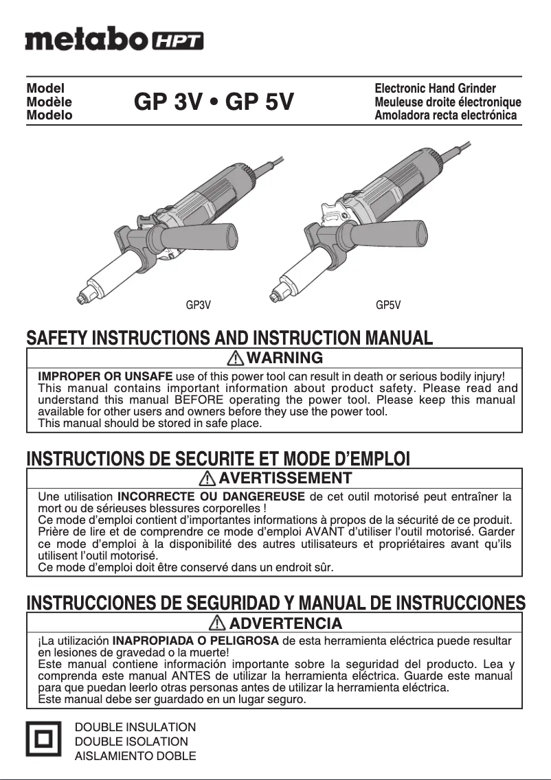 Page 1 de la notice Manuel utilisateur Metabo GP3V