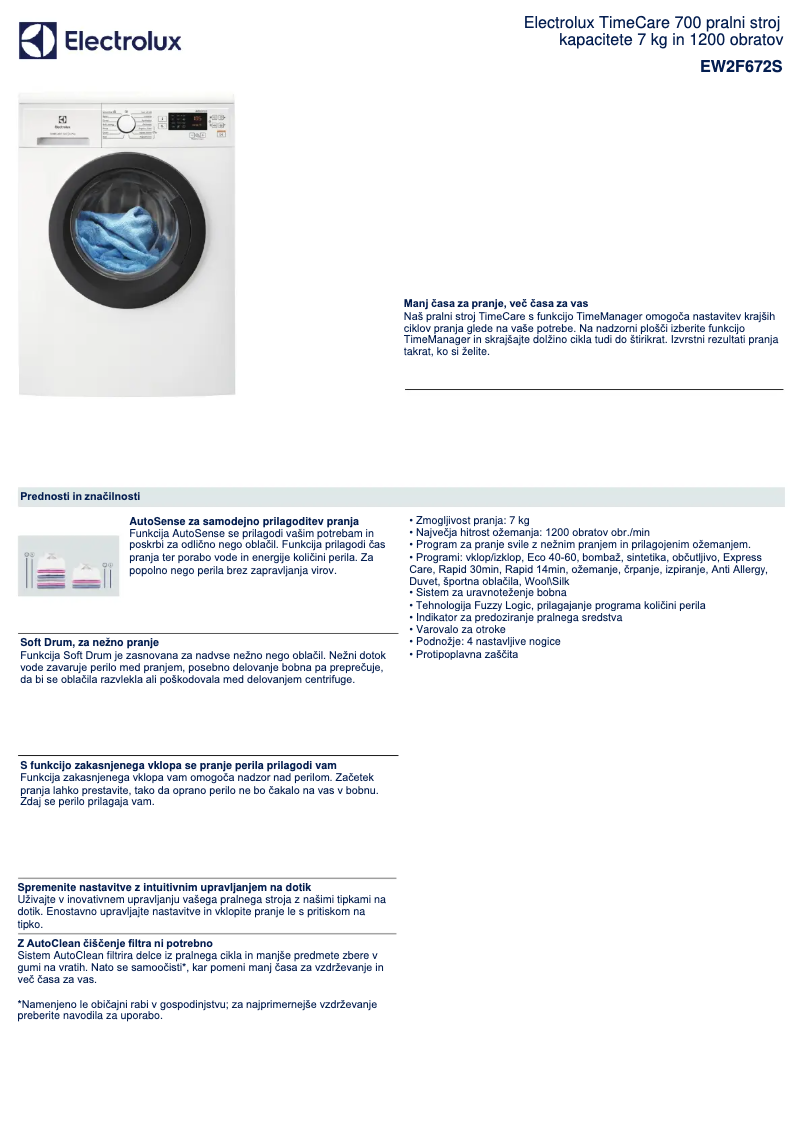 Page n°1 - Fiche technique Electrolux EW2F672S