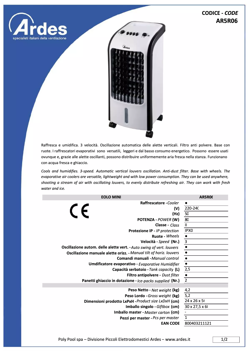 Página 1 del manual Ficha técnica Ardes AR5R04