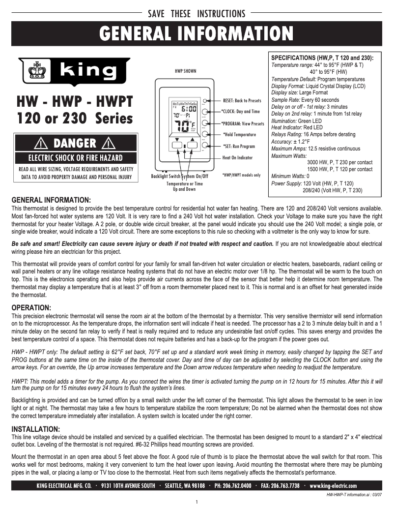 Page n°1 - Manuel utilisateur King HWP120