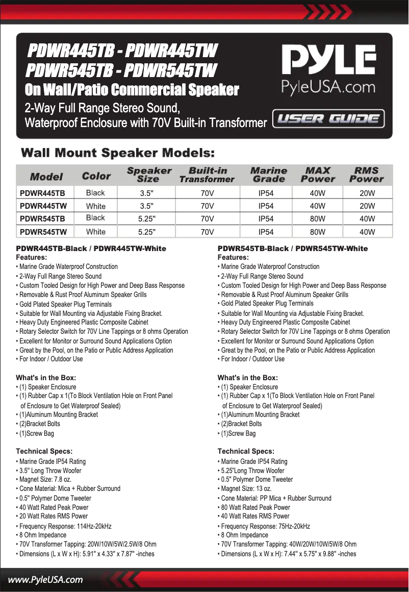 Page 1 de la notice Manuel utilisateur Pyle PDWR545TW