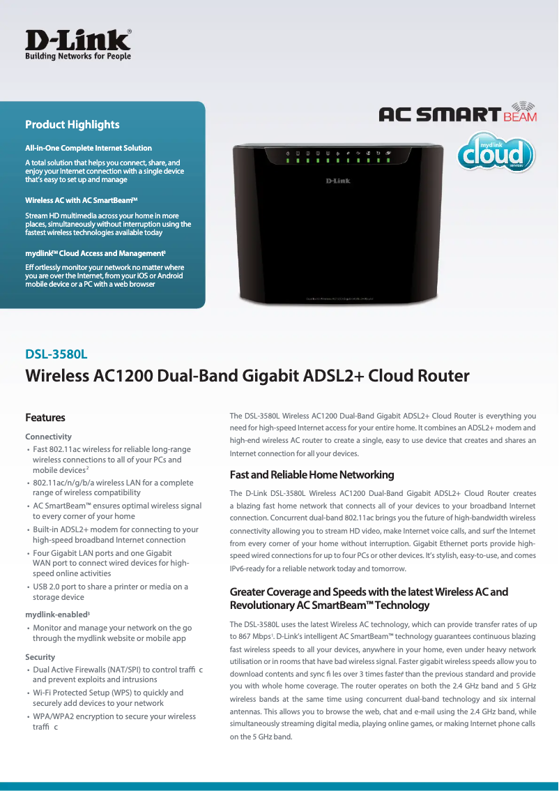 Página 1 del manual Ficha técnica D-Link DSL-3580L