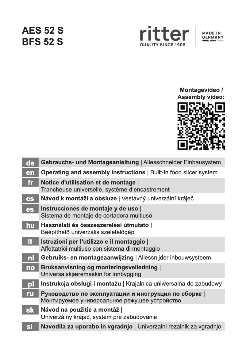 Page n°1 - Manuel utilisateur Ritter AES 52 S