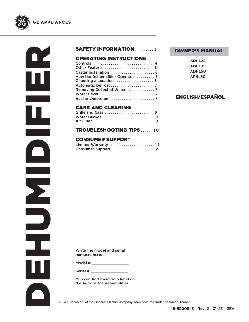 Page 1 de la notice Guide d'installation GE ADHL35LA