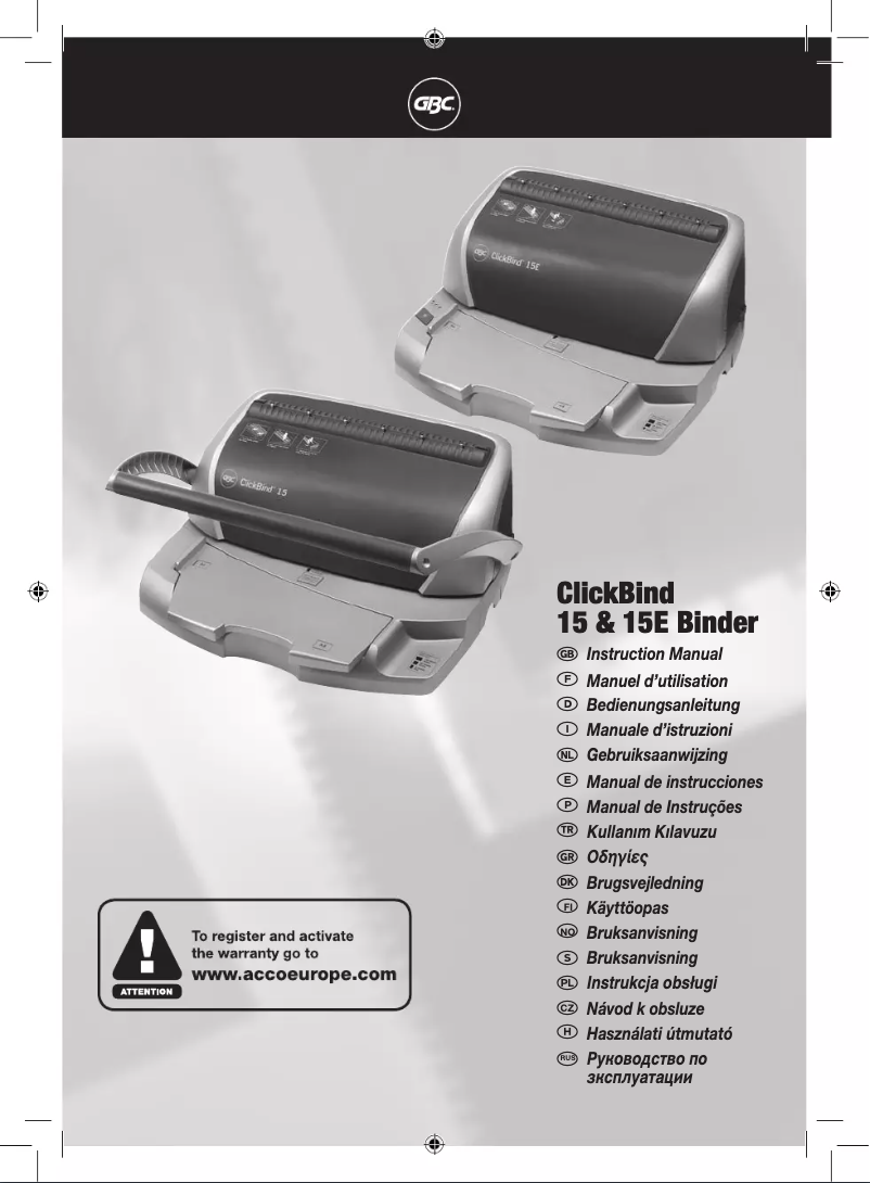 Image de la première page du manuel de l'appareil ClickBind 15E