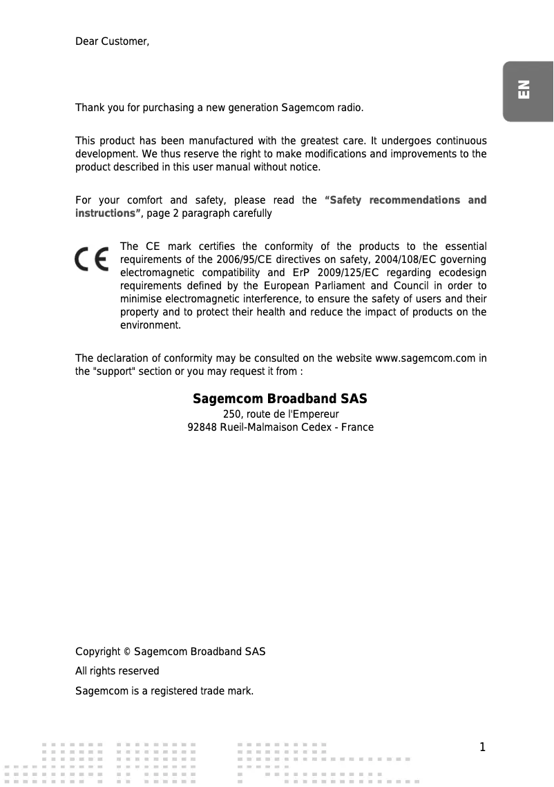 Page 1 de la notice Manuel utilisateur Sagemcom HM40