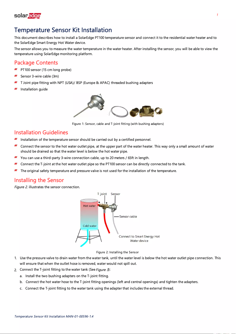 Image de la première page du manuel de l'appareil HOTWTR-SENS-RW-S1