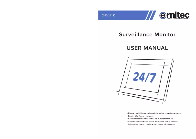 Page n°1 - Manuel utilisateur Ernitec 0070-24122