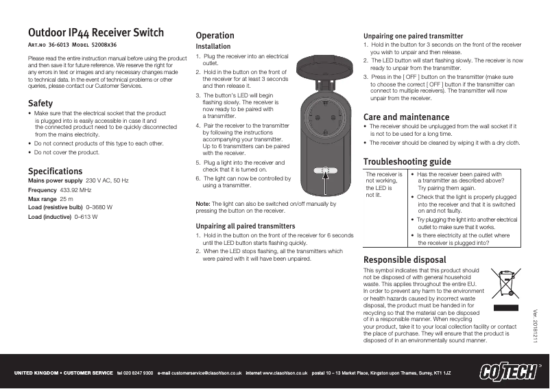 Page 1 of the manual User Manual Cotech 52008x36
