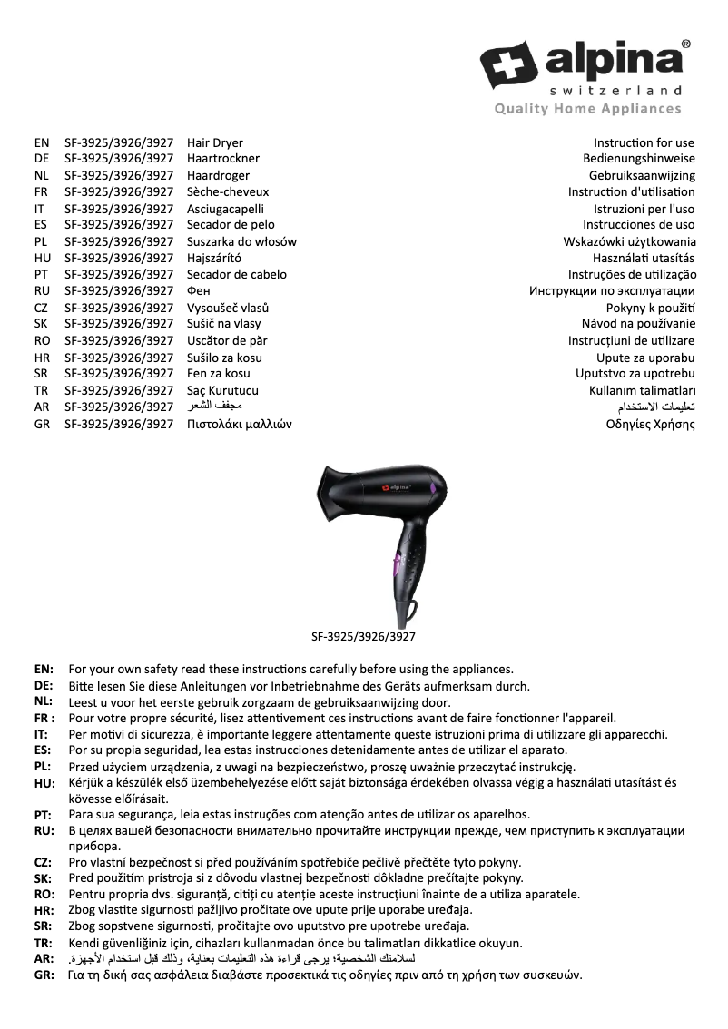 Page n°1 - Manuel utilisateur Alpina SF-3926