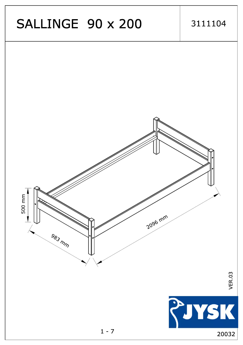 Page 1 de la notice Manuel utilisateur JYSK Sallinge (90x200)