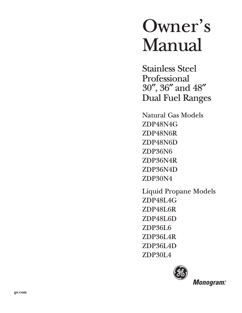Página 1 del manual Manual de uso y mantenimiento GE ZDP48L4GHSS