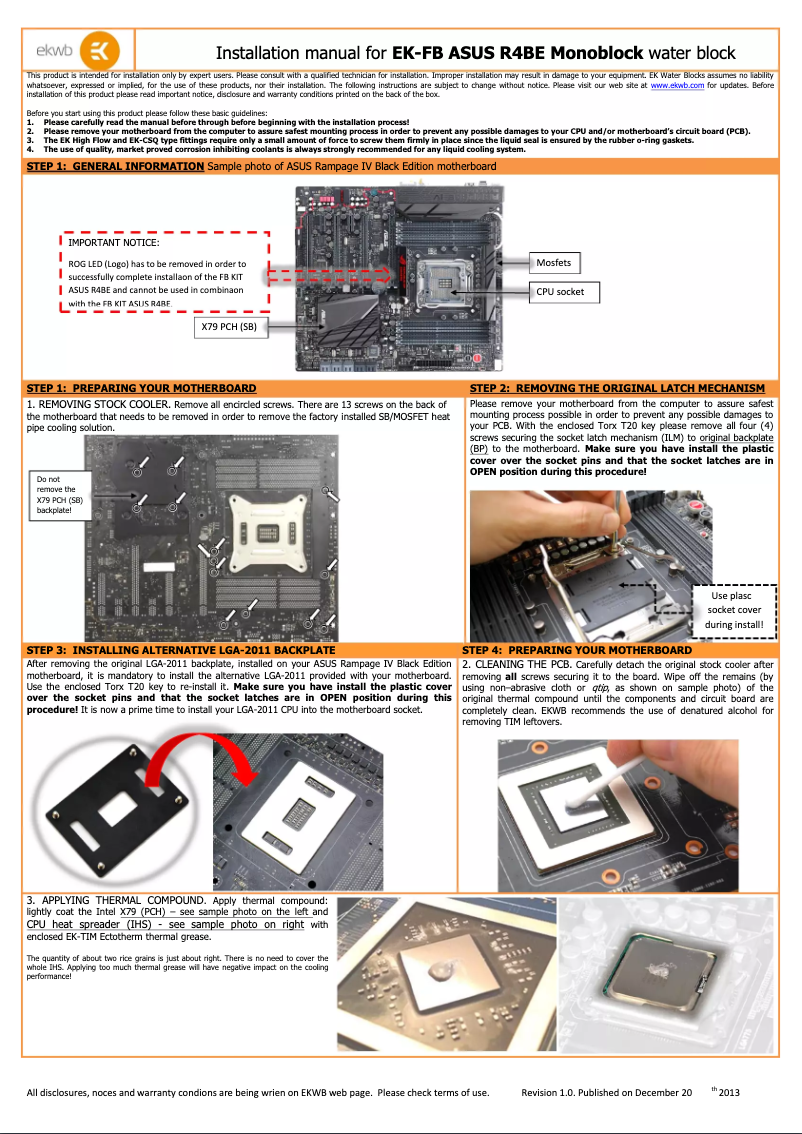 Page n°1 - Manuel utilisateur EK Water Blocks EK-FB ASUS R4BE