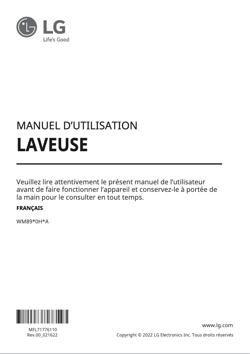 Page 1 de la notice Manuel utilisateur LG WM8900HBA