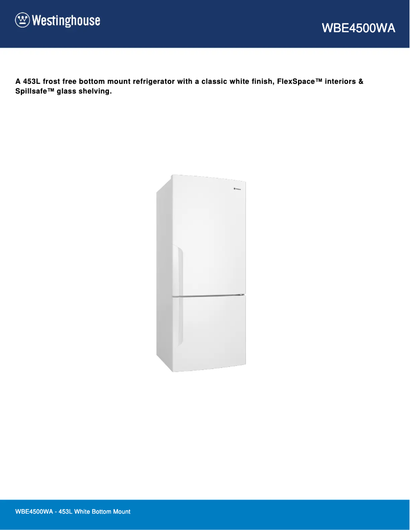Page 1 de la notice Fiche technique Westinghouse WBE4500WA