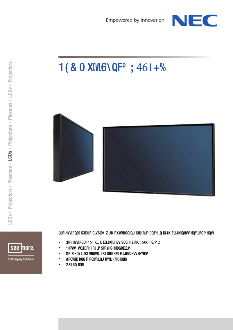 Page 1 de la notice Fiche technique NEC MultiSync X461HB