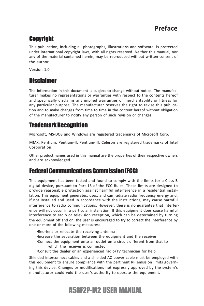 Page n°1 - Manuel utilisateur ECS A58F2P-M2