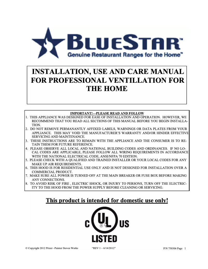 Página 1 del manual Manual de usuario BlueStar BSLPL30240