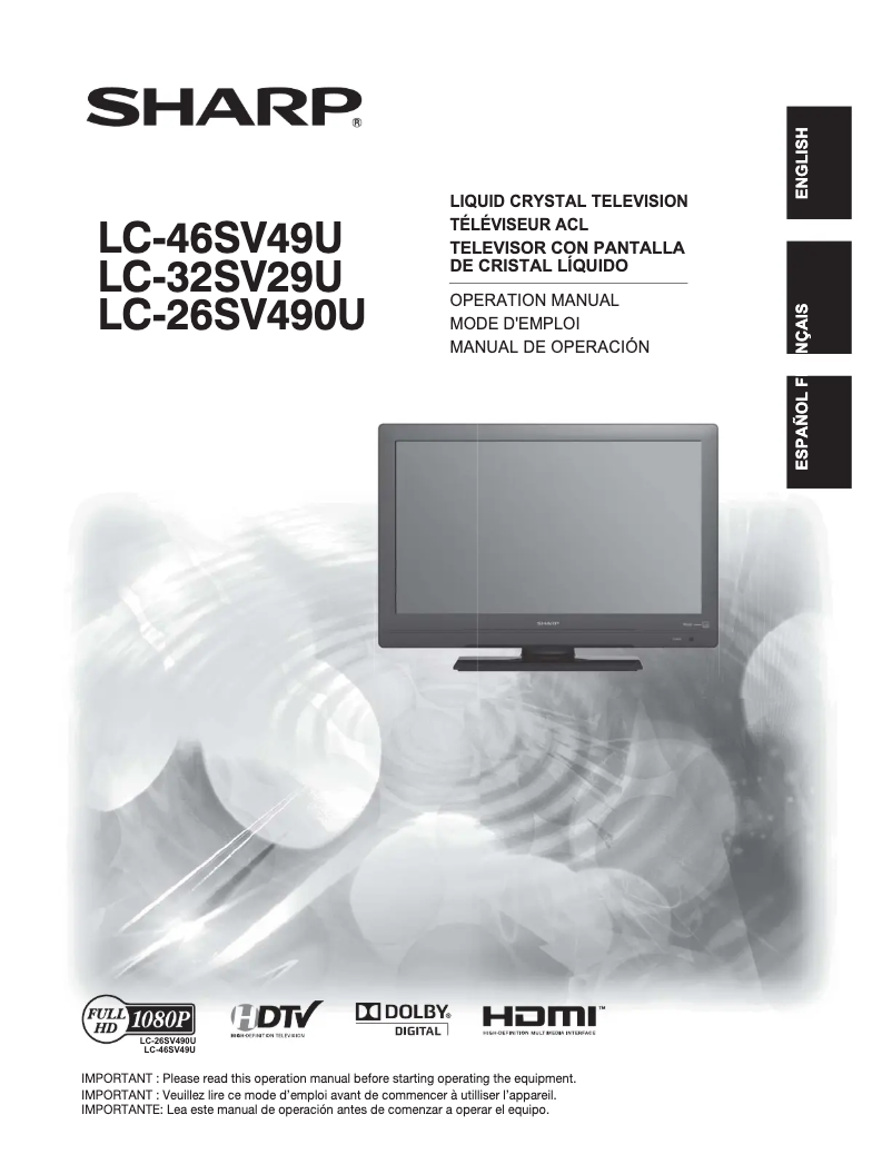 Page 1 de la notice Manuel utilisateur Sharp Aquos LC-46SV49U