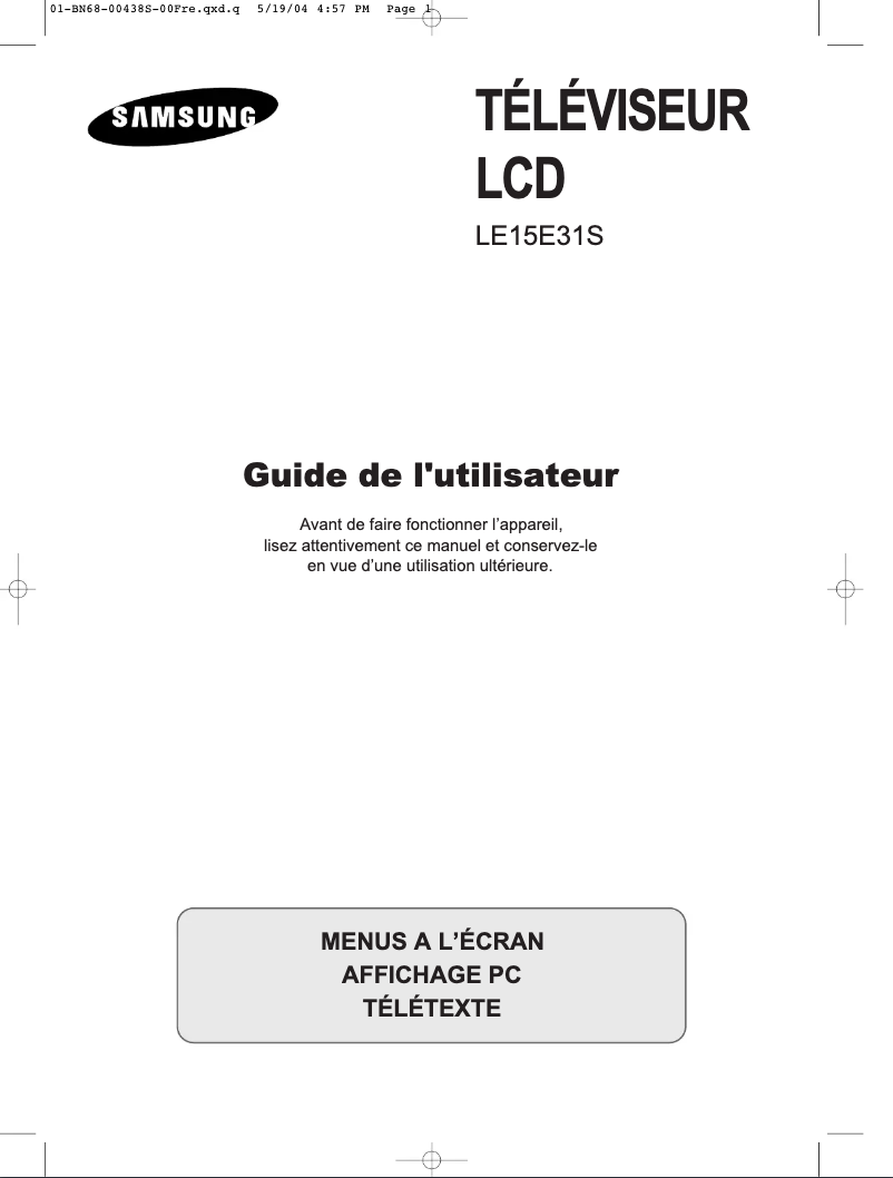 Page 1 de la notice Manuel utilisateur Samsung LE15E31S