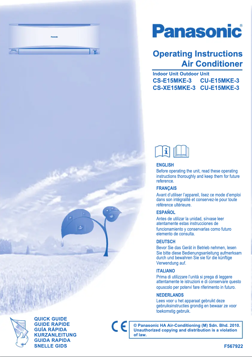 Page n°1 - Manuel utilisateur Panasonic CS-XE15MKE3