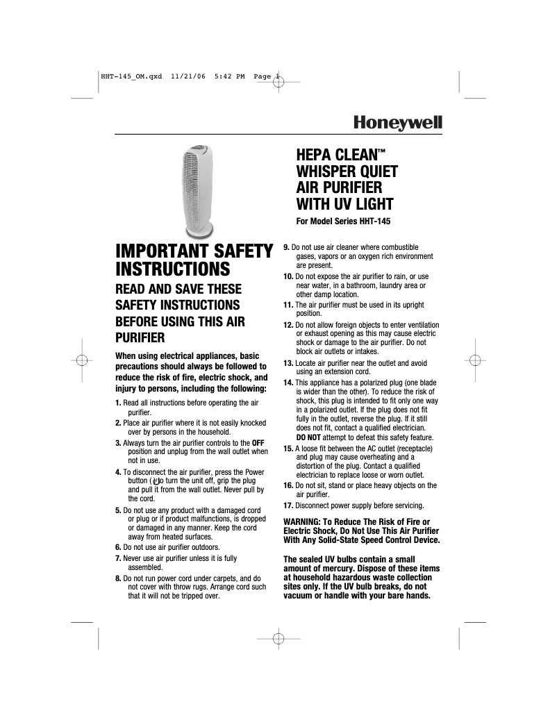 Page 1 de la notice Manuel utilisateur Honeywell HHT-145