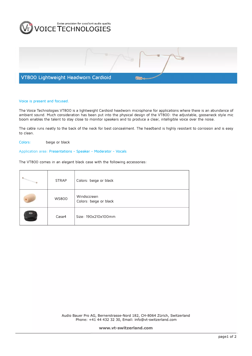 Page 1 de la notice Manuel utilisateur Voice Technologies VT800