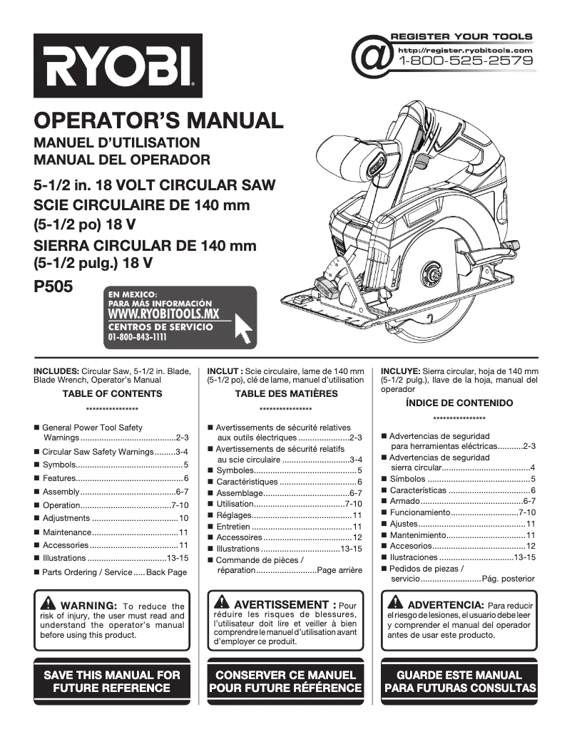 Page 1 de la notice Manuel utilisateur RYOBI One+ P505