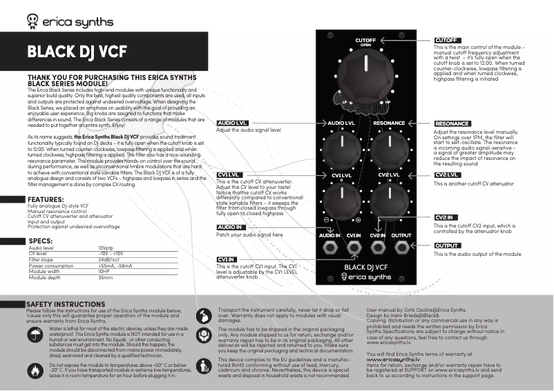 Image de la première page du manuel de l'appareil Black DJ VCF