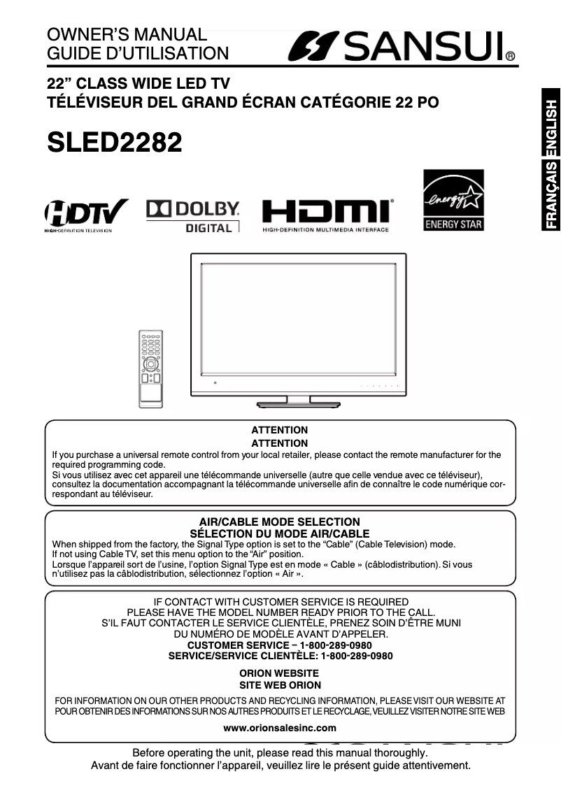 Image de la première page du manuel de l'appareil SLED2282