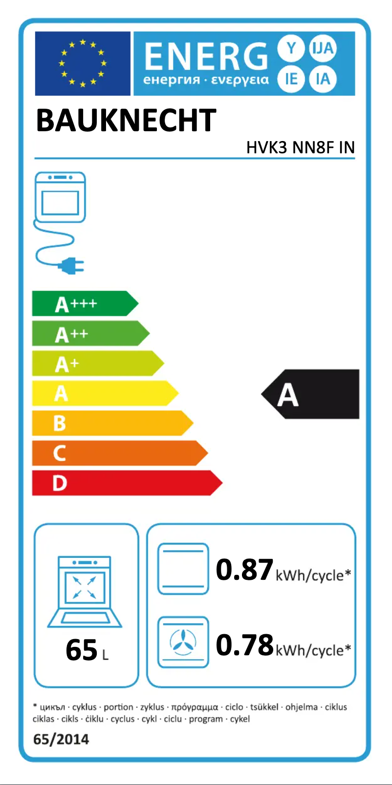 Page n°1 - Label énergétique Bauknecht HVK3 NN8F IN