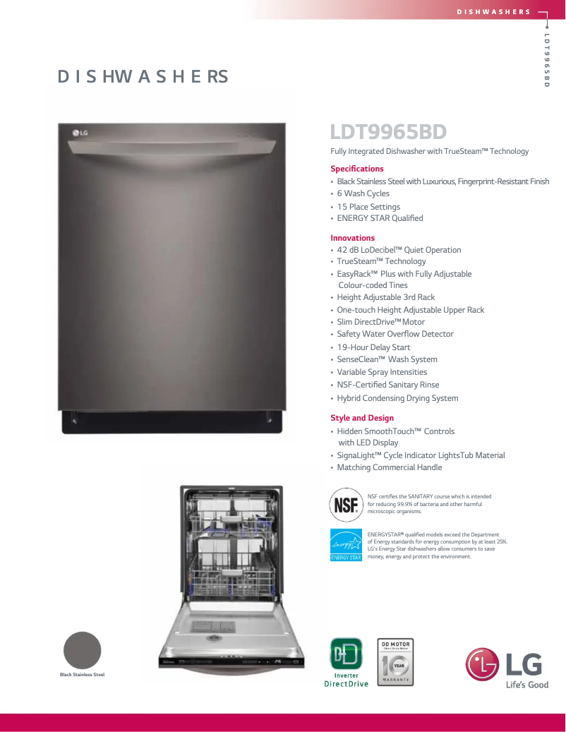Page 1 de la notice Fiche technique LG LDT9965BD