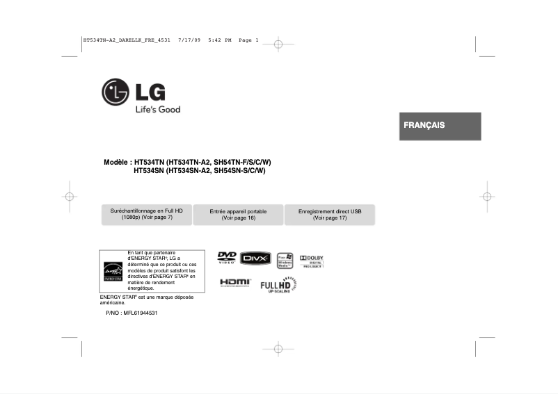 Page n°1 - Manuel utilisateur LG HT534TN-A2