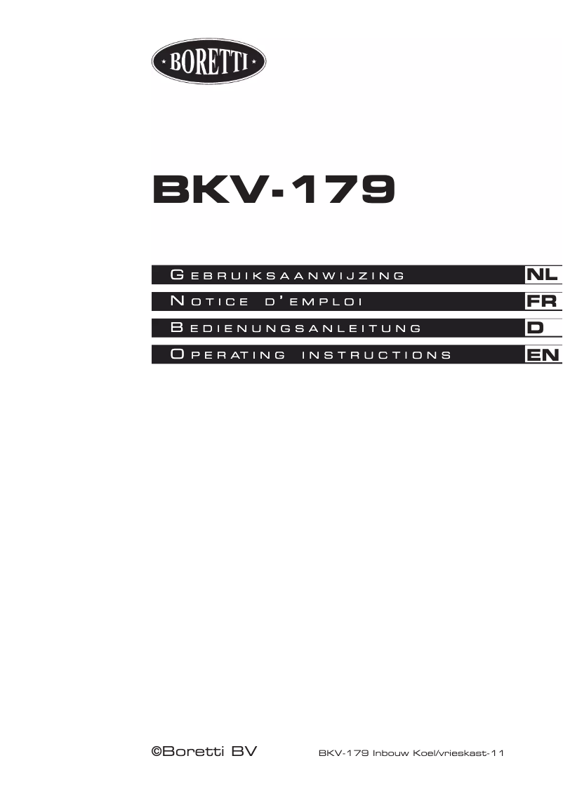Page 1 de la notice Manuel utilisateur Boretti BKV179
