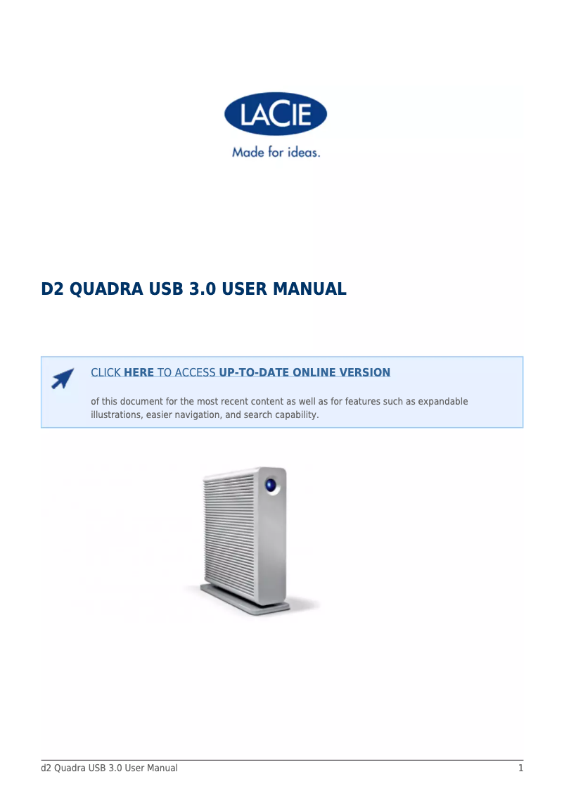 Image de la première page du manuel de l'appareil D2 Quadra 4TB