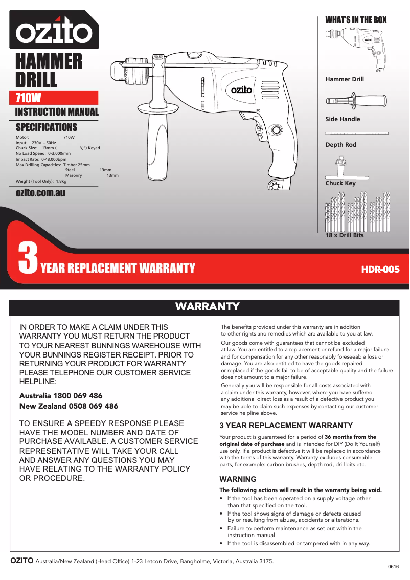 Page 1 de la notice Mode d'emploi Ozito HDR-005