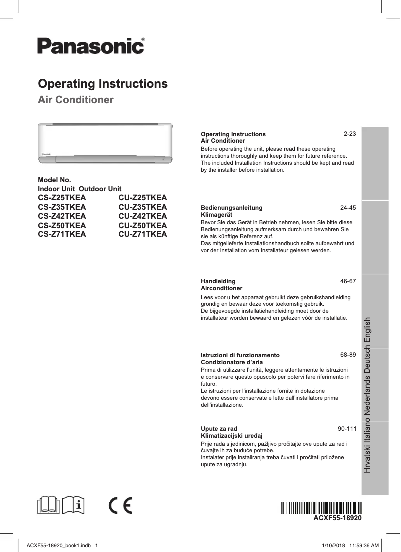 Page n°1 - Manuel utilisateur Panasonic CU-Z50TKEA