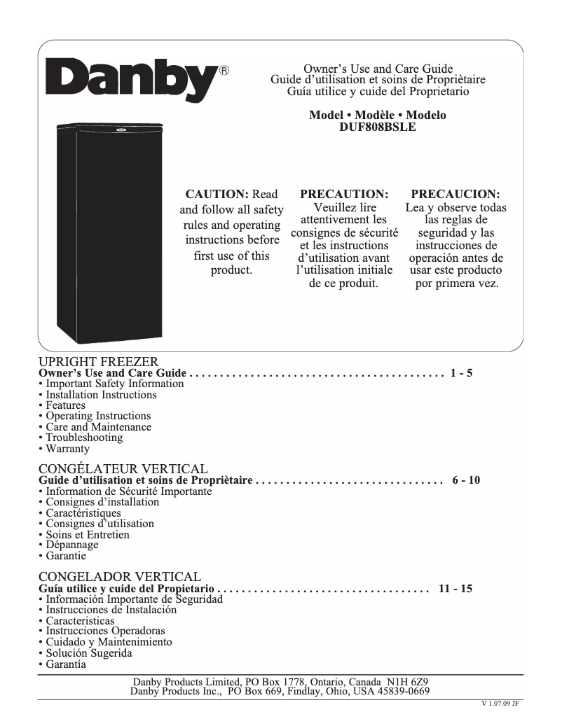 Page n°1 - Manuel utilisateur Danby Designer DUF808BSL