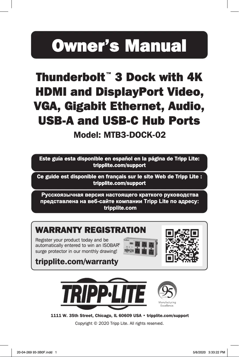 Page 1 de la notice Manuel utilisateur Tripp Lite Thunderbolt MTB3-DOCK-02