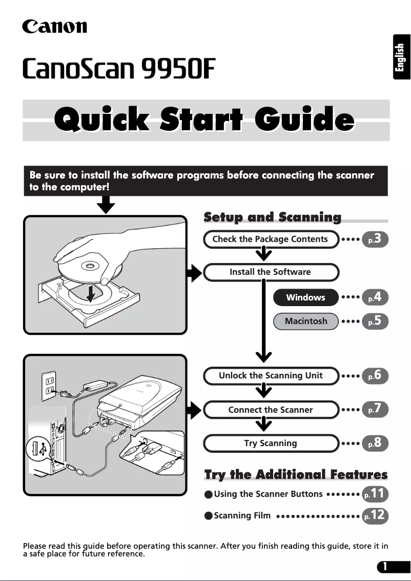 Image de la première page du manuel de l'appareil CanoScan 9950F