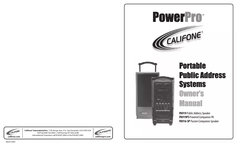 Página 1 del manual Manual de usuario Califone PA919