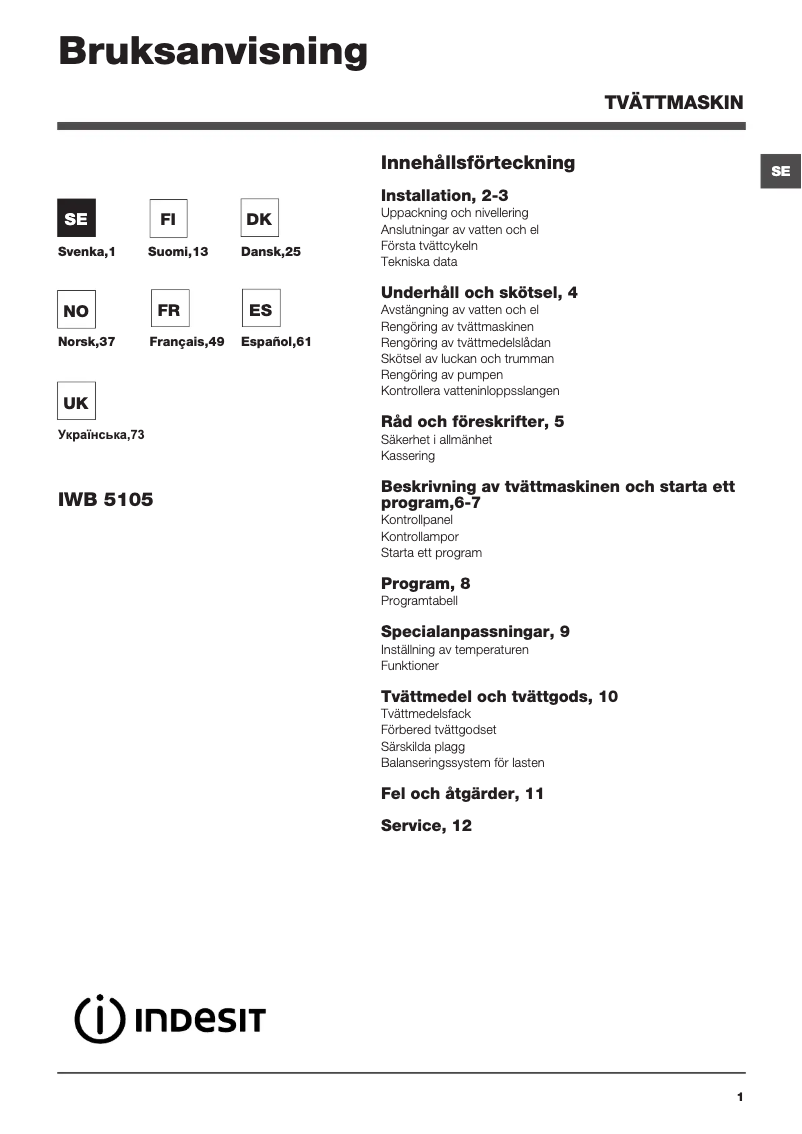 Página 1 del manual Manual de usuario Indesit IWB 5105