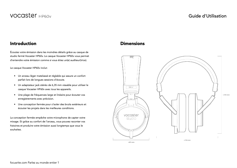Image de la première page du manuel de l'appareil Vocaster HP60v
