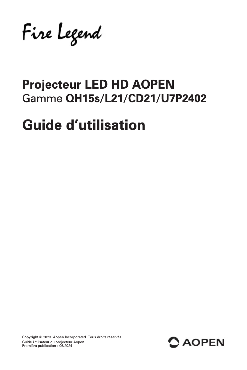 Page 1 de la notice Manuel utilisateur Aopen QH15s