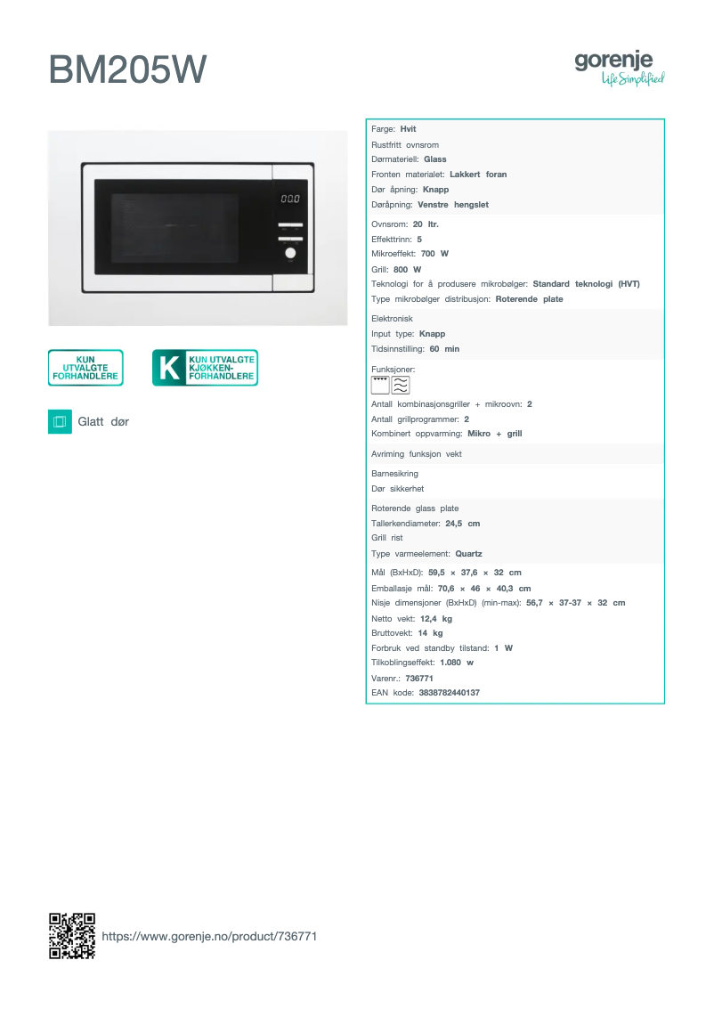 Page n°1 - Manuel utilisateur Gorenje BM205W