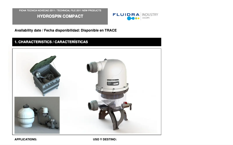 Page 1 de la notice Fiche technique AstralPool HydroSpin Compact