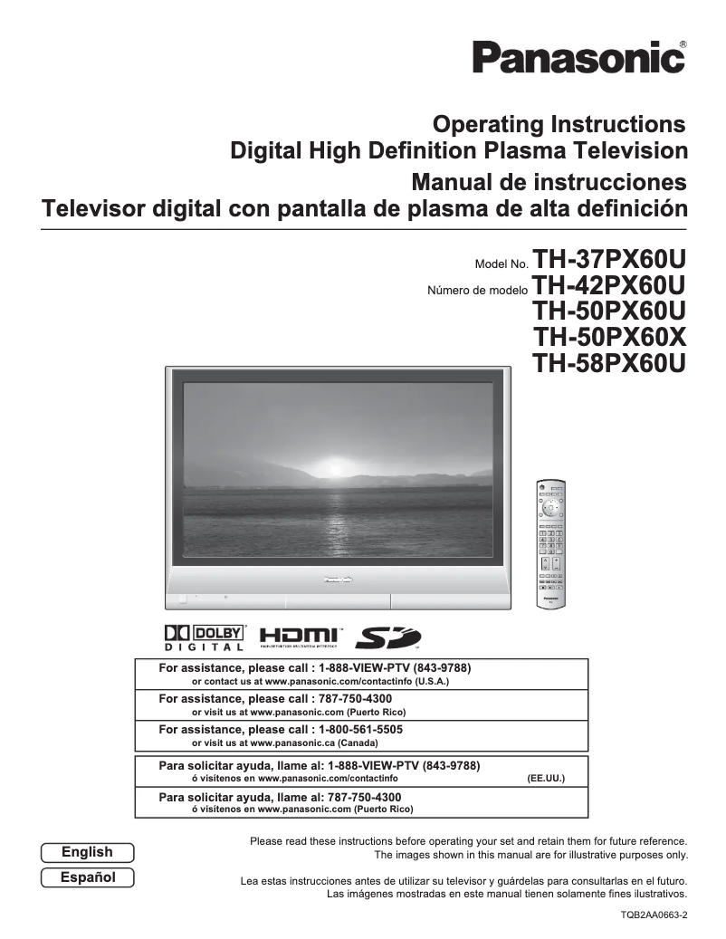 Image de la première page du manuel de l'appareil TH-37PX60U