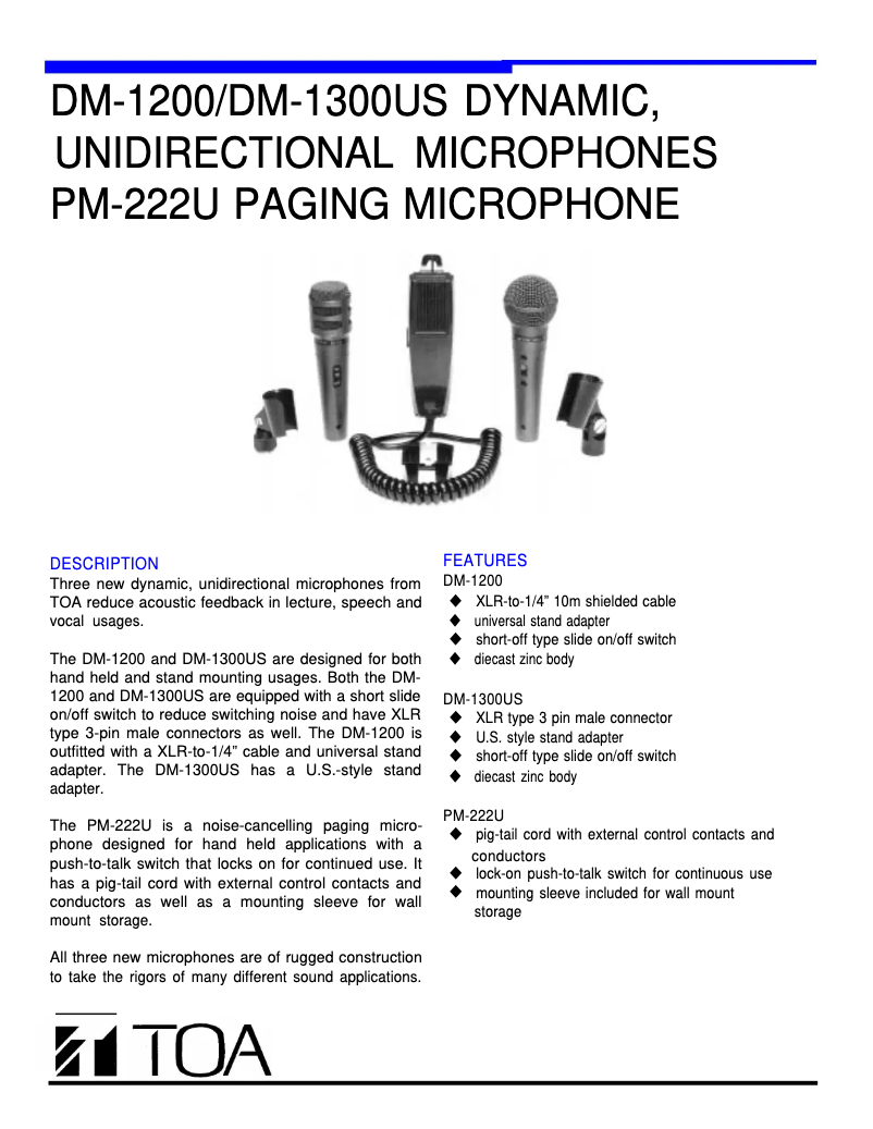 Page n°1 - Manuel utilisateur TOA DM1200
