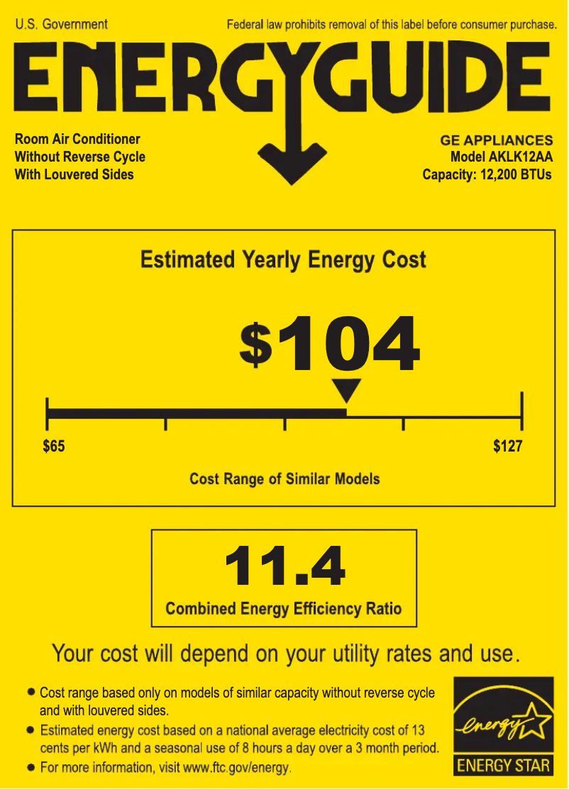 Page n°1 - Label énergétique GE AKLK12AA
